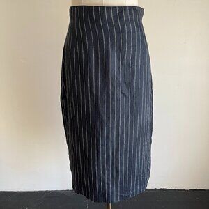 Vintage Linen Black and White Pinstriped Skirt - Small